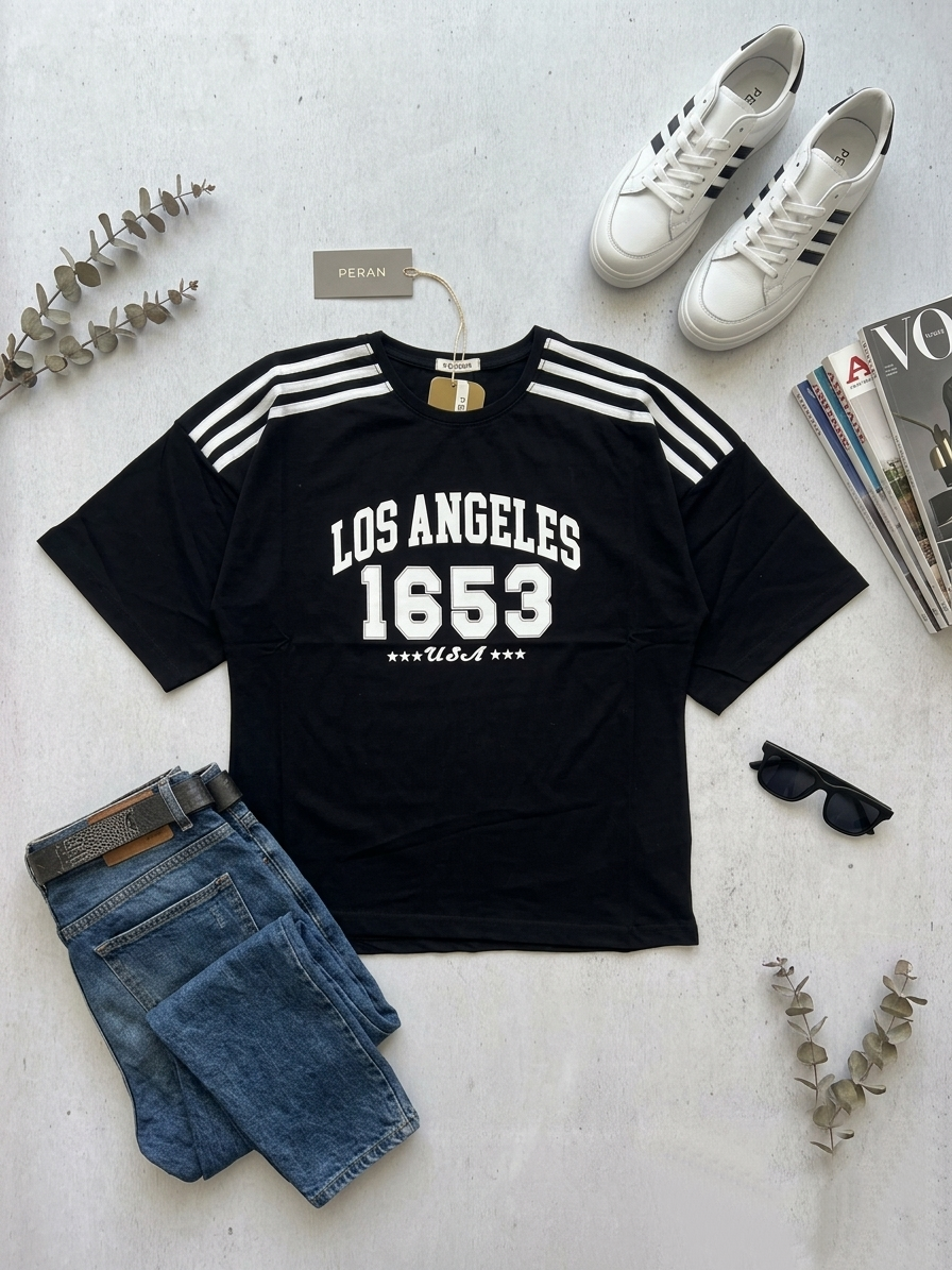 تیشرت باکسی زنانه لی آنجلس los angeles رنگ مشکی