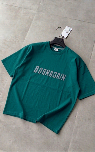 تیشرت باکسی چاپ برجسته bornagain رنگ سبز
