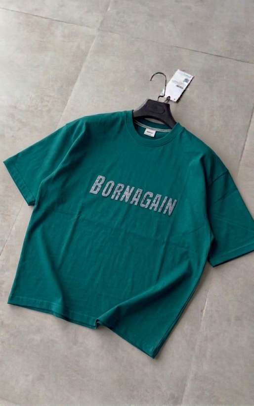 تیشرت باکسی چاپ برجسته bornagain رنگ سبز