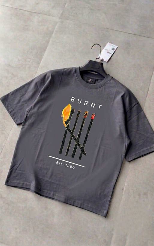 تیشرت پنبه چاپ دار burnt رنگ طوسی